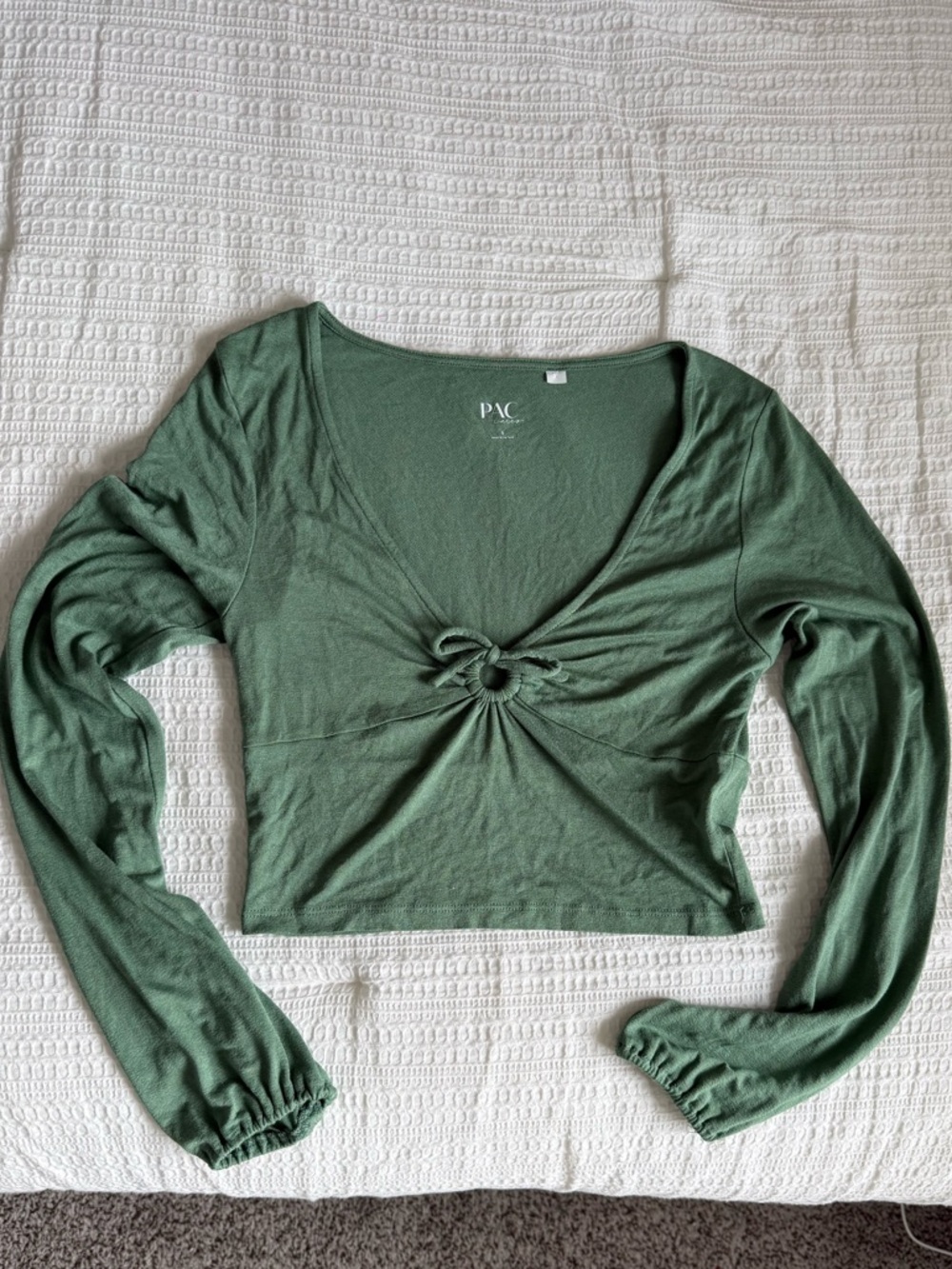 PacSun Green Long Sleeve Crop with Front Ring Tie